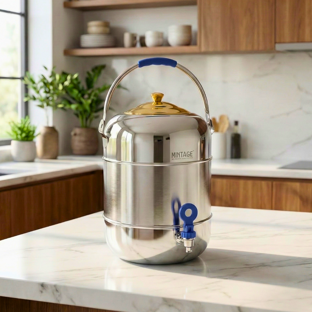Water Pot – Elegant Dual Tone with Golden PVD Lid