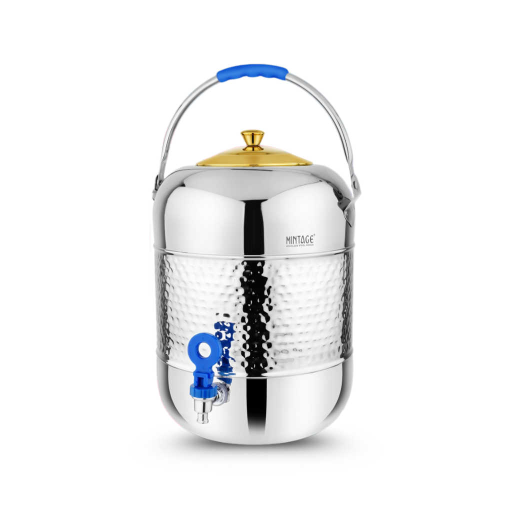 Water Pot Elegant Hammered with Golden PVD Lid