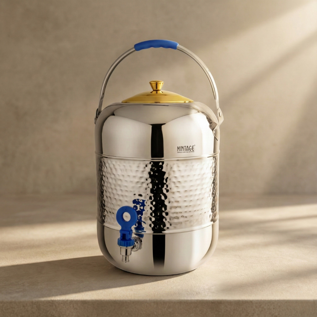 Water Pot Elegant Hammered with Golden PVD Lid