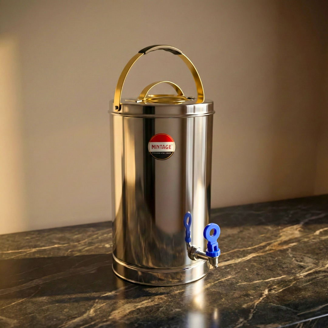 Tea Container Alpine Sleek with Golden PVD Handle & Lid