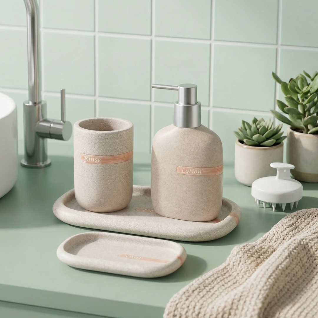 Bathroom Essentials Set Coral – 4 Pc Set