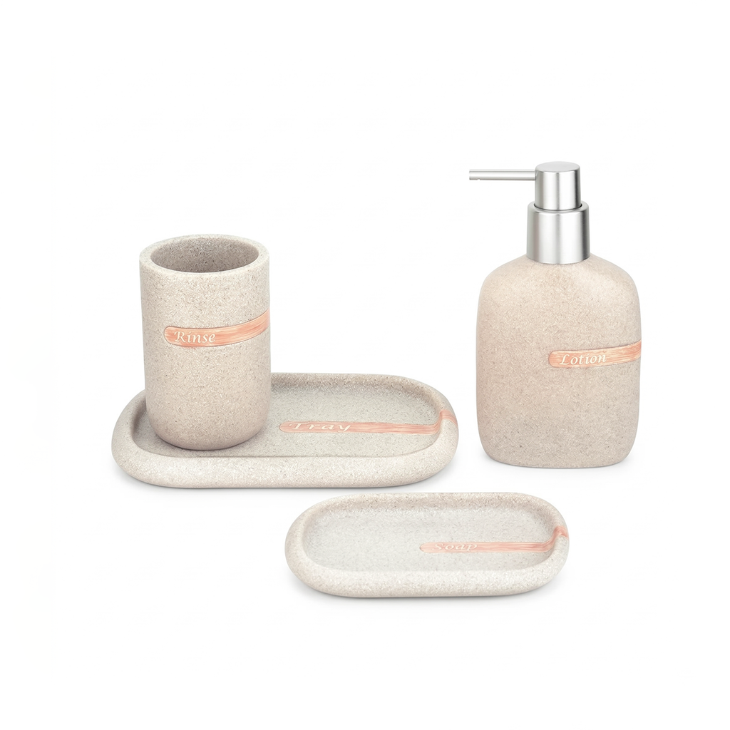 Bathroom Essentials Set Coral – 4 Pc Set