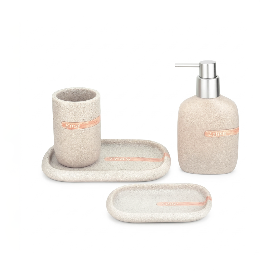 Bathroom Essentials Set Coral – 4 Pc Set