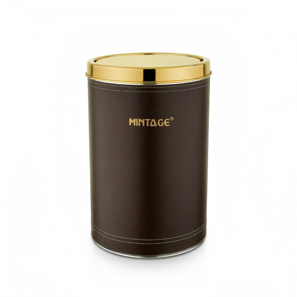 Leather Swing Bin Pioneer with Golden PVD Coated Lid